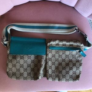 Gucci Double Belt Bag GG Canvas Turquoise